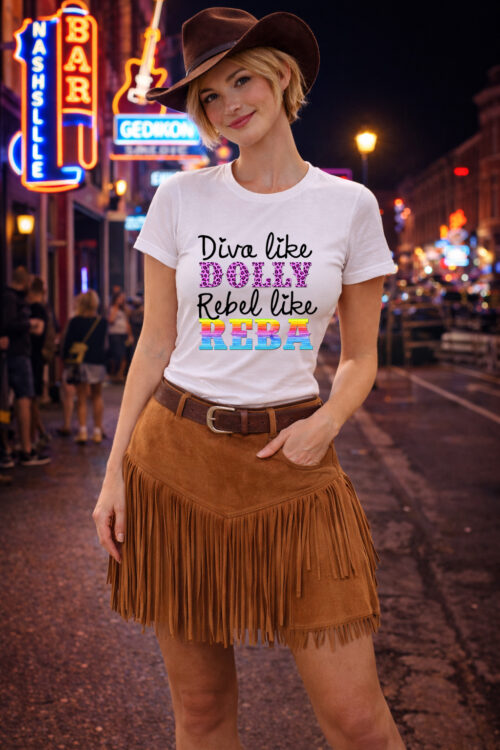 Diva Like Dolly, Rebel Like Reba, T-shirtfountain.nl, Cowboy, Cowgirl, Music, Country Music
