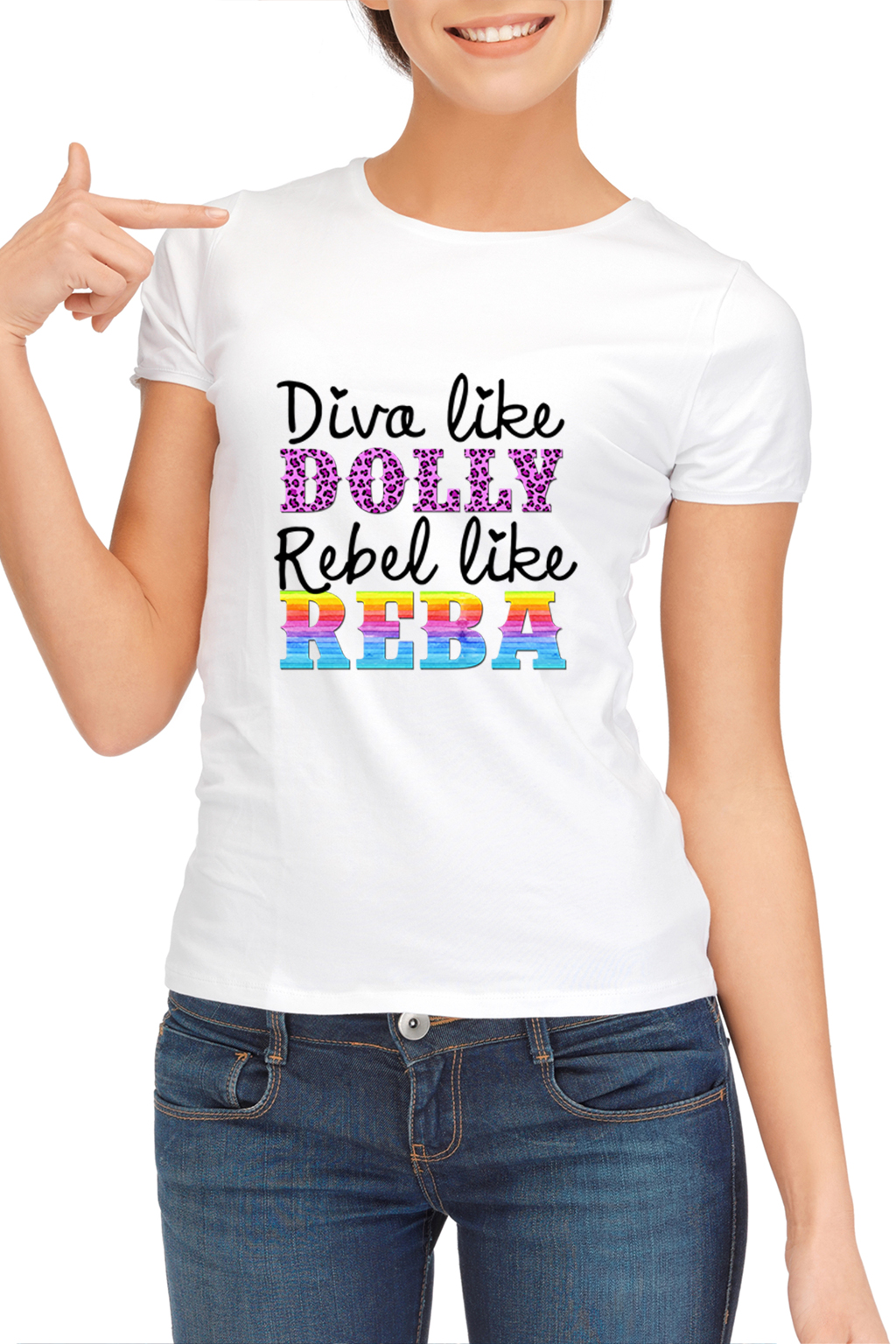 Diva Like Dolly, Rebel Like Reba, T-shirtfountain.nl, Cowboy, Cowgirl, Music, Country Music