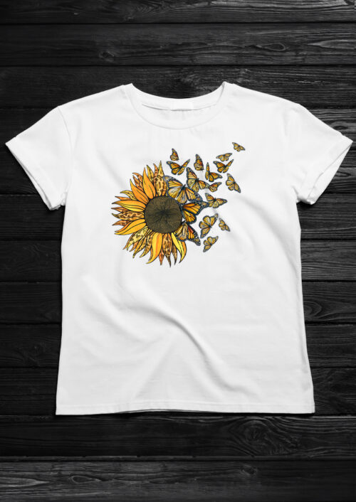 Butterfly and Flowers (white), T-shirtfountain.nl