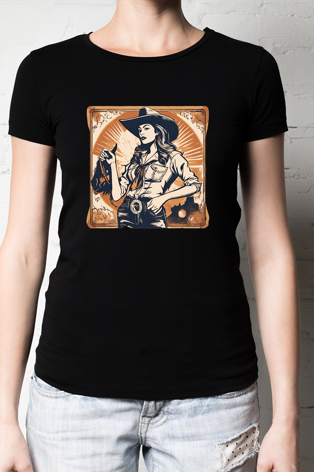 Vintage Cowgirl, Cowgirl, T-shirtfountain.nl, Rodeo, Western Riding