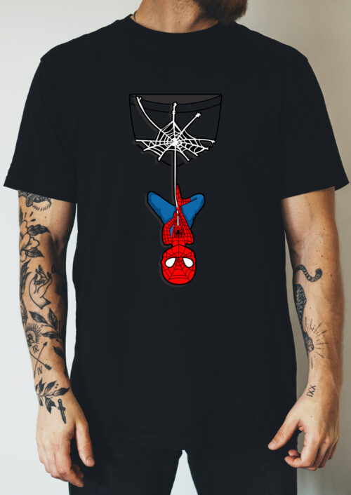 Hanging on (spiderman), Spiderman, Superheroes, T-shirtfountain.nl, T-shirtbedrukken