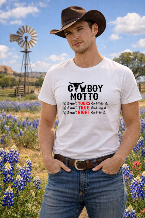 Cowboy Motto, T-shirtfountain.nl, Cowboy, Quotes